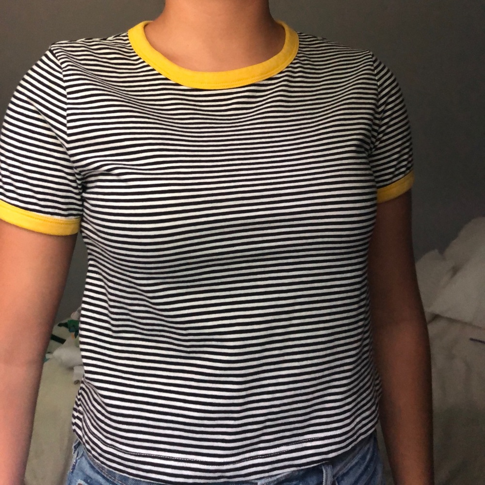 Black and White Striped Tshirt with Yellow